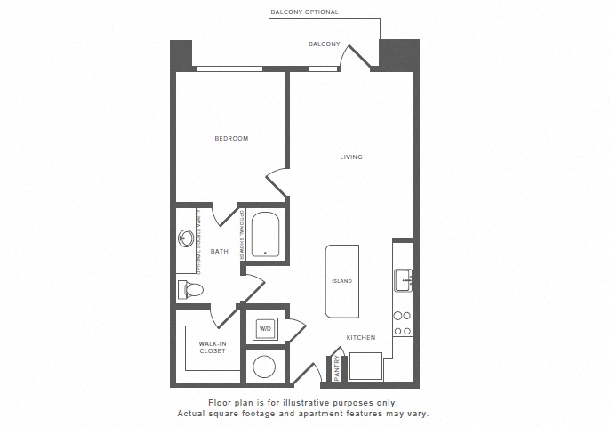 Floor plan for 1 bed, 1 bath, 826 sqft